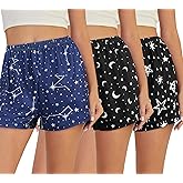 YIJIU 3 Pack Women Pajama Shorts Comfy Lounge Bottoms Soft Elastic Waist Cute Print Pj Shorts
