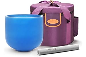 TOPFUND Blue G Note Crystal Singing Bowl Throat Chakra 8 inch with Artificial Leather Carrying Case and Suede Mallet