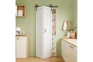 AINLARRY 40" x 84" Water-Resistant & Scratch-Resistant Bifold Barn Door, Paintable White Primed Finish Bi Fold Barn Door with Hardware & Track Kit, Pre-Assembled Solid Core for Lower Energy Bills