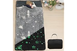 VIVILINEN Kids Sleeping Bags for Boys Girls Glow in The Dark Stars Space Slumber Bag Super Soft Nap Mat for Daycare Sleepovers | with Zipper Pillow Pocket and Carrying Bag