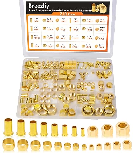 230-Piece Brass Compression Fittings Kit - Ferrules & Inserts For Air ...