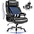 500lbs Big and Tall Office Chair Click2 Lumbar Support Ergonomic Executive Chair for Heavy People Wide Seat Home Office Desk Chair Quiet Rubber Wheels Heavy Duty Metal Base Leather Computer Chairs