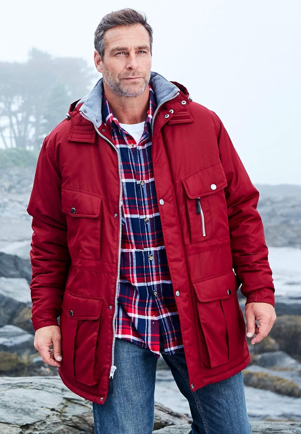 Boulder Creek by Kingsize Men's Big & Tall Fleece-Lined Parka with Detachable Hood and 6 Pockets Coat: Clothing