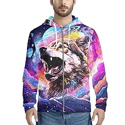 ENLACHIC Unisex Adult Novelty 3D Pink Galaxy Wolf