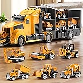 NIPLOOOW Construction Trucks Toy Set with Play Mat, Carrier Truck Play Vehicles Set for 3 4 5 6 Years Old Boys Kids, Die-Cast Car Toy for Toddlers 3-4 Years, Birthday Gifts Toys for 3-9 Year Old Boys