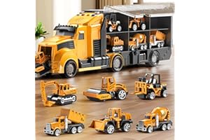 NIPLOOOW Construction Trucks Toy Set with Play Mat, Carrier Truck Play Vehicles Set for 3 4 5 6 Years Old Boys Kids, Die-Cast Car Toy for Toddlers 3-4 Years, Birthday Gifts Toys for 3-9 Year Old Boys