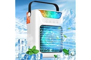 PANZERR Portable Air Conditioners, 2024 Upgraded Mini Air Conditioner Personal Evaporative Air Cooler with 3 Mist & Speeds, 3 Timer 7 Color Led, Portable Ac Unit Fan Small Air Conditioner for Room Office Car