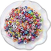 300pcs Evil Eye Beads for Jewelry Making,Flat Round Bead 8mm Spacer Beads for Bracelets Handicraft Kit(Mixed Color)