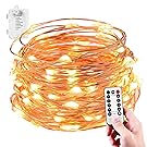 LeMorcy Waterproof String Lights, 8 Modes 33ft 100LED Copper Wire Starry String Lights Battery Powered with Remote Control for Outdoor, Indoor, Wedding, Garden, Christmas, Party