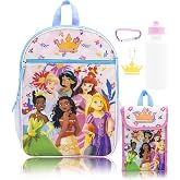 Disney Princess Backpack Set for Girls | 5-Piece Princess Bookbag with Snack Tote, Water Bottle, Dangle, and Carabiner | Kids School Backpack | Ages 3+
