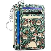 Kelvoris Cute Hedgehog Credit Card Holder Small Wallet Women, Mushrooms Slim RFID Blocking Wallet Woman Keychain with Zipper Coin Pocket, Front Pocket Thin Travel Card Case with ID Window Ladies Gifts