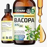 BIO KRAUTER® Bacopa Monnieri - Liquid Drops Bacopa Extract (Brahmi Powder) 650 mg per Serving 4 Fl.Oz 56-Day Supply - Pure Vegan Brain Supplement, Supports Calm, Focus & Memory - Alcohol & Sugar Free