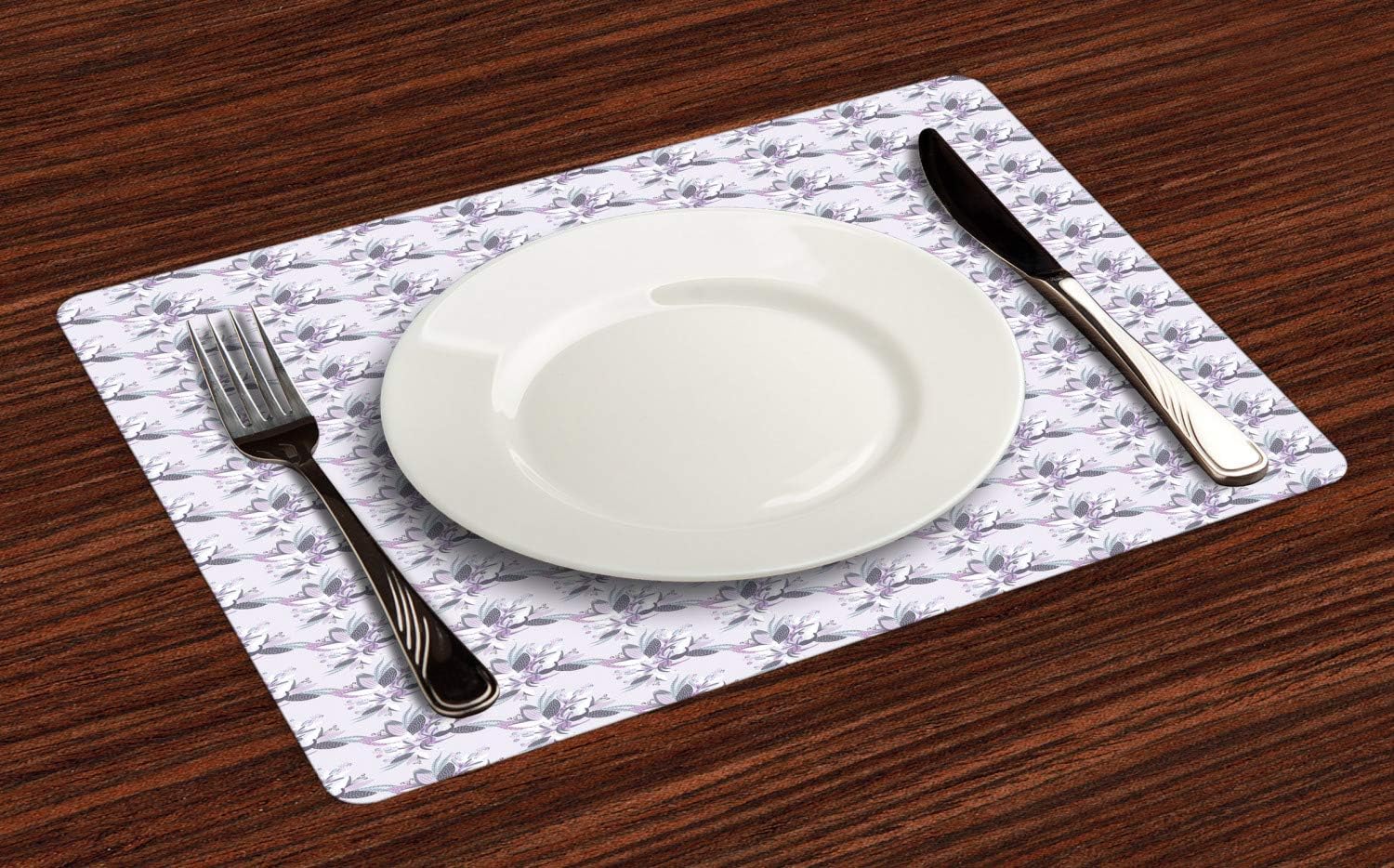 Lunarable Floral Place Mats Set of 4, Leaves and Strokes with Dashes Feathers Blossoming Herbs Abstract Seasonal Design, Washable Fabric Placemats for Dining Table, Standard Size, Multicolor