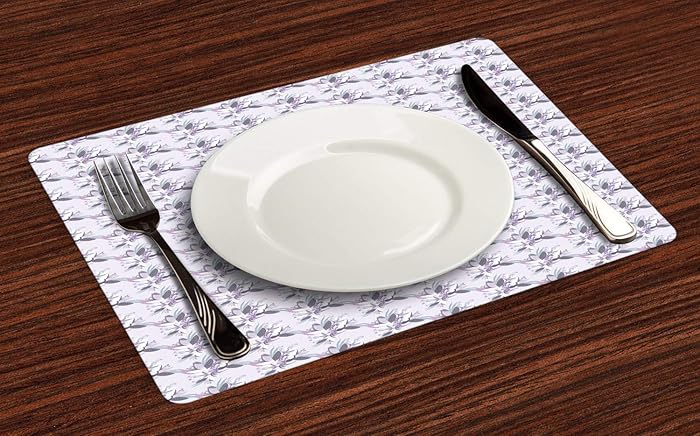 Lunarable Floral Place Mats Set of 4, Leaves and Strokes with Dashes Feathers Blossoming Herbs Abstract Seasonal Design, Washable Fabric Placemats for Dining Table, Standard Size, Multicolor