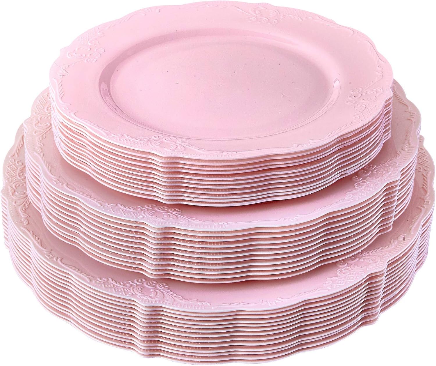 ELEGANT WEDDING AND PARTY DISPOSABLE DINNERWARE | 20 Dinner Plates, 20 Side Plates and 20 Dessert Plates | Vintage Collection (Blush)