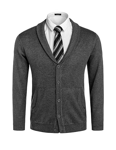 COOFANDY Shawl Cardigan for Men Long Sleeve Cardigan with Buttons