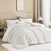 Andency Fluffy Sherpa Queen Comforter Set, Super Soft White Fleece Warm Bedding for Winter, Luxury Jacquard Boho Thick Fuzzy Plush Bed Set 3 Pieces(1 Shaggy Comforter, 2 Pillowcases)