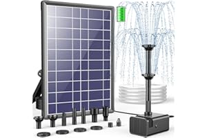Antfraer 8W Solar Fountain Pump Built-in 3600mAh Battery Backup, Solar Water Pump for Bird Bath with Dry-Run Protection & Double-Layer Nozzles & 5Ft Tubing for Bird Bath Pond Water Features