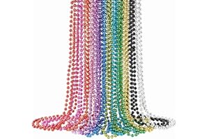 SHAOQINLIN 24 PCS Mardi Gras Beads Necklaces, 12 Colors 33 Inch 7 mm Metallic Bead Necklaces Bulk Party Beads Necklace Round Beaded Necklaces for Mardi Gras, Christmas, Carnival Party Favor