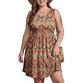 OLRIK Womens 2026 Plus Size Sundress A-Line Summer Sleeveless Knee Length Empire Waist T-Shirt Dress with Pockets
