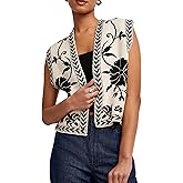 Dapoola Womens Floral Sleeveless Sweater Vest Boho Printing Cropped Casual Knit Cardigan Top