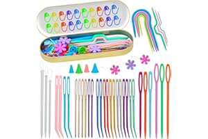 UzecPk 65 Pcs Yarn Needles Set, Yarn Needle Bent Tapestry Needles, Darning Needle Weaving Needles, Big Eye Blunt Knitting Needles with 20 Stitch Markers, Storage Box for Knitting Crochet
