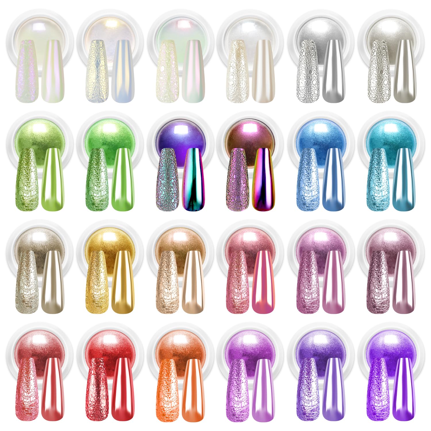 BISHENGYF 24Pcs Chrome Nail Powder - Metallic Mirror Effect Holographic Aurora Iridescent Pearlescent Nail Chrome Powder for Gel Nails DIY Manicure Nail Art Decoration Gift for Women