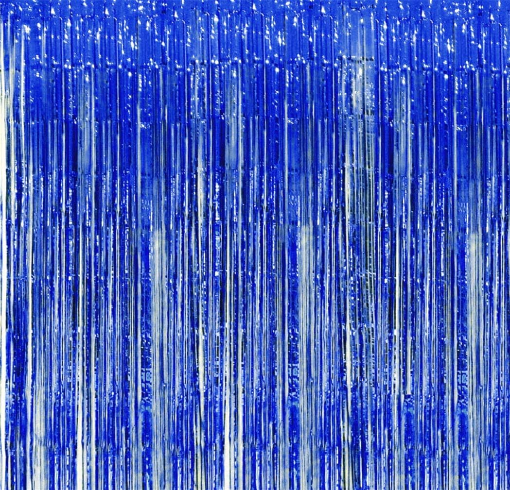 Foil Fringe Curtains, Metallic Photo Booth Backdrop Christmas Decorations Wall Decor for Wedding Birthday Party Baby Shower Curtain Backdrops for Photoshoot- 3.2 ft x 9.8 ft(Blue,1 Pack)