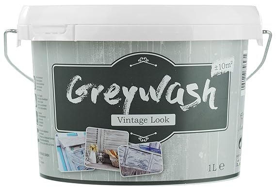 (13,99€/L) Kreidefarbe für Holz Vintage Look Shabby-Chic Antiklook Möbelfarbe Grey wash | grau | 1 Liter | + / - 10m² | Innen/aussen | Nassabriebbestänig