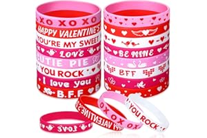 Junkin 48 Pieces Valentine's Day Wristbands Silicone Bracelets Pink Red Love Heart Rubber Wristband Accessories for Kids Adults Happy Valentine's Day Party Decoration Favors School Gifts Supplies