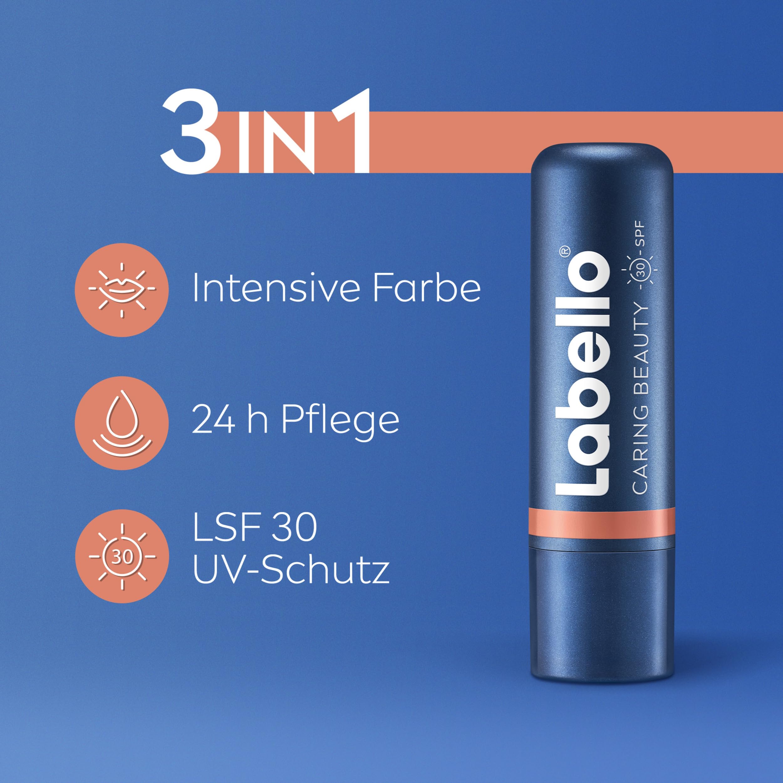 Labello Caring Beauty Nude Lippenpflegestift mit Farbe und Sonnenschutz, farbige Lippenpflege mit LSF 30, Vitamin E & Bio-Mandelöl, Lippenbalsam für Lippen & Wangen (4,8 g) 2