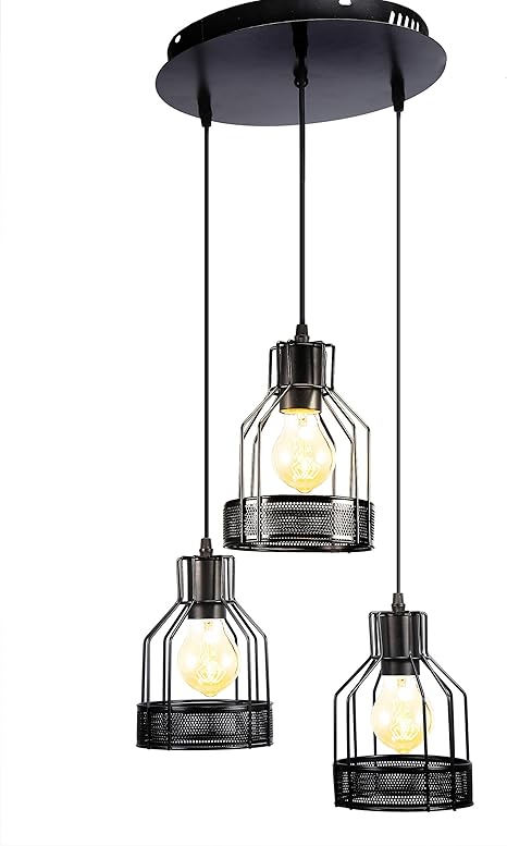 Lightsjoy 3-Lichter Deckenleuchte Schwarz Gitter Hängeleuchte Rustikal
