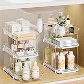 LAMU 2 Pack Bathroom Organizers and Storage, 3-Tier Stackable Under Sink Storage with Pull-Out Drawers & Dividers, Medicine Cabinet Organizer for Kitchen Pantry Organization | 2 Pack, Stackable, Pull-Out Drawers, Dividers