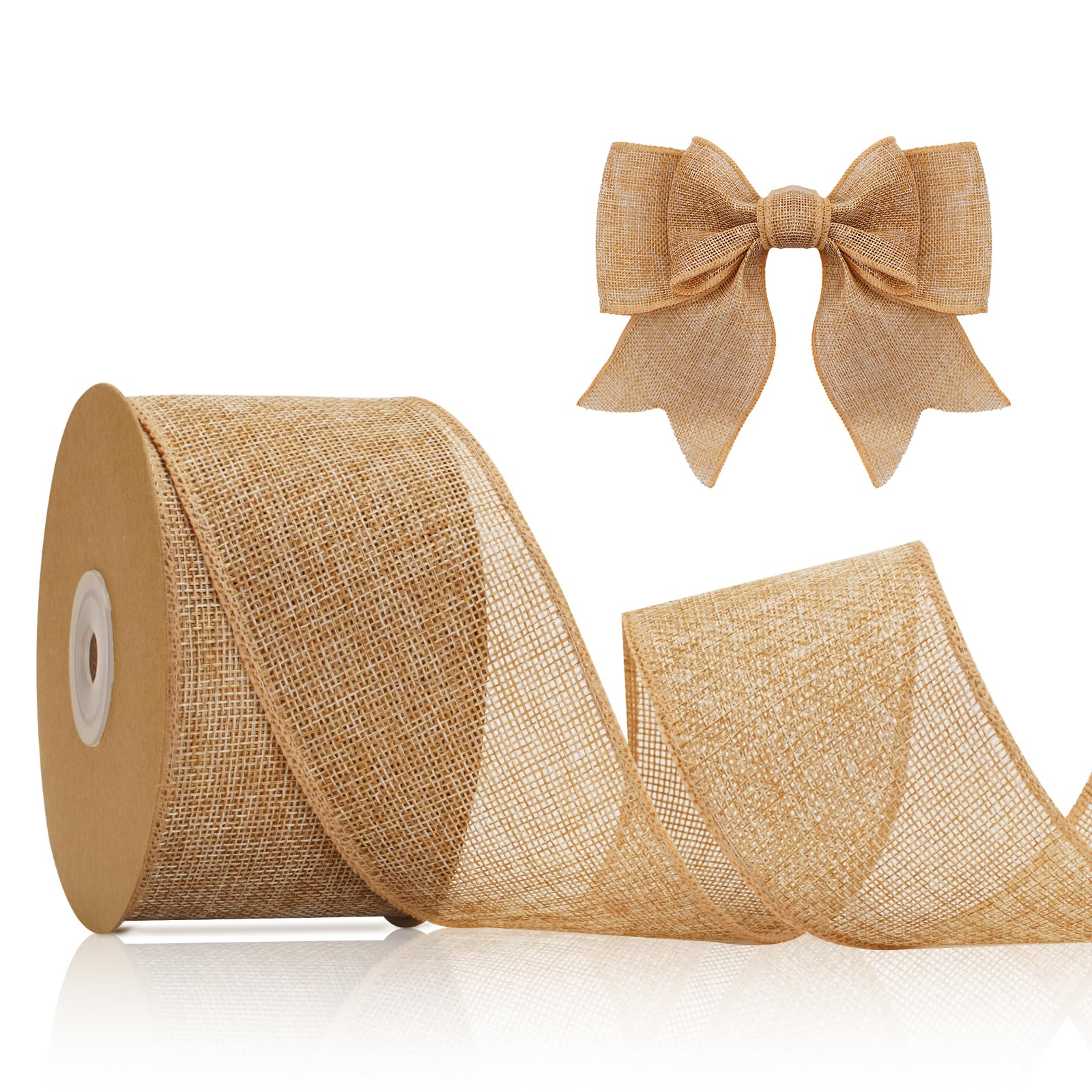 KINGLAKE 10m 6.4cm Brown Burlap Wired Ribbon for Wreath Bows Making, Wide Hessian Ribbon Jute Christmas Wired Ribbons for Crafting, Gift Wrapping, Xmas, Rustic Wedding Decorations