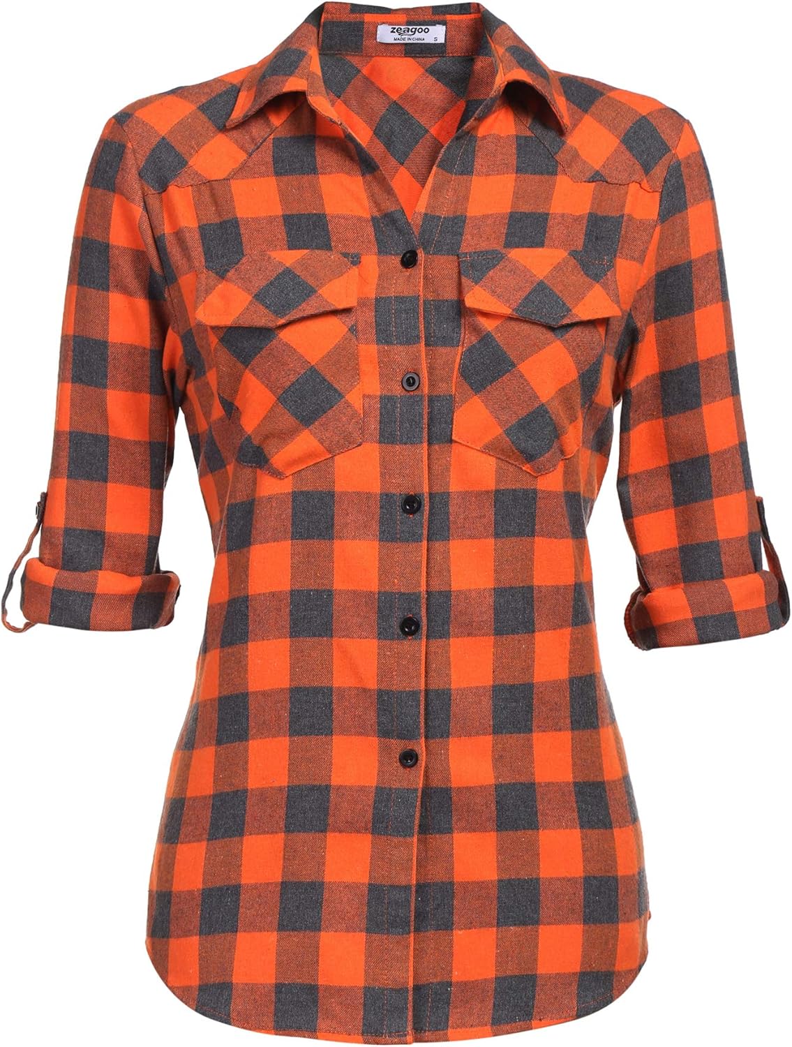 Womens Flannel Shirt Tartan Gingham Checkered Long Sleeve Button Down Plaid Shirt: Clothing
