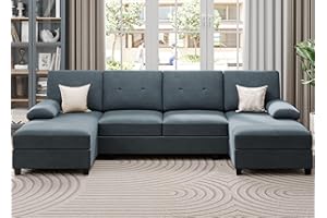 JAMFLY Sectional Sofa Couches for Living Room, U Shaped Couch Sofas Living Room Furniture Sets Clearance with Double Chaises for Apartment, Dark Grey