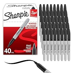 Sharpie Permanent Markers, Fine Point, Black, 40