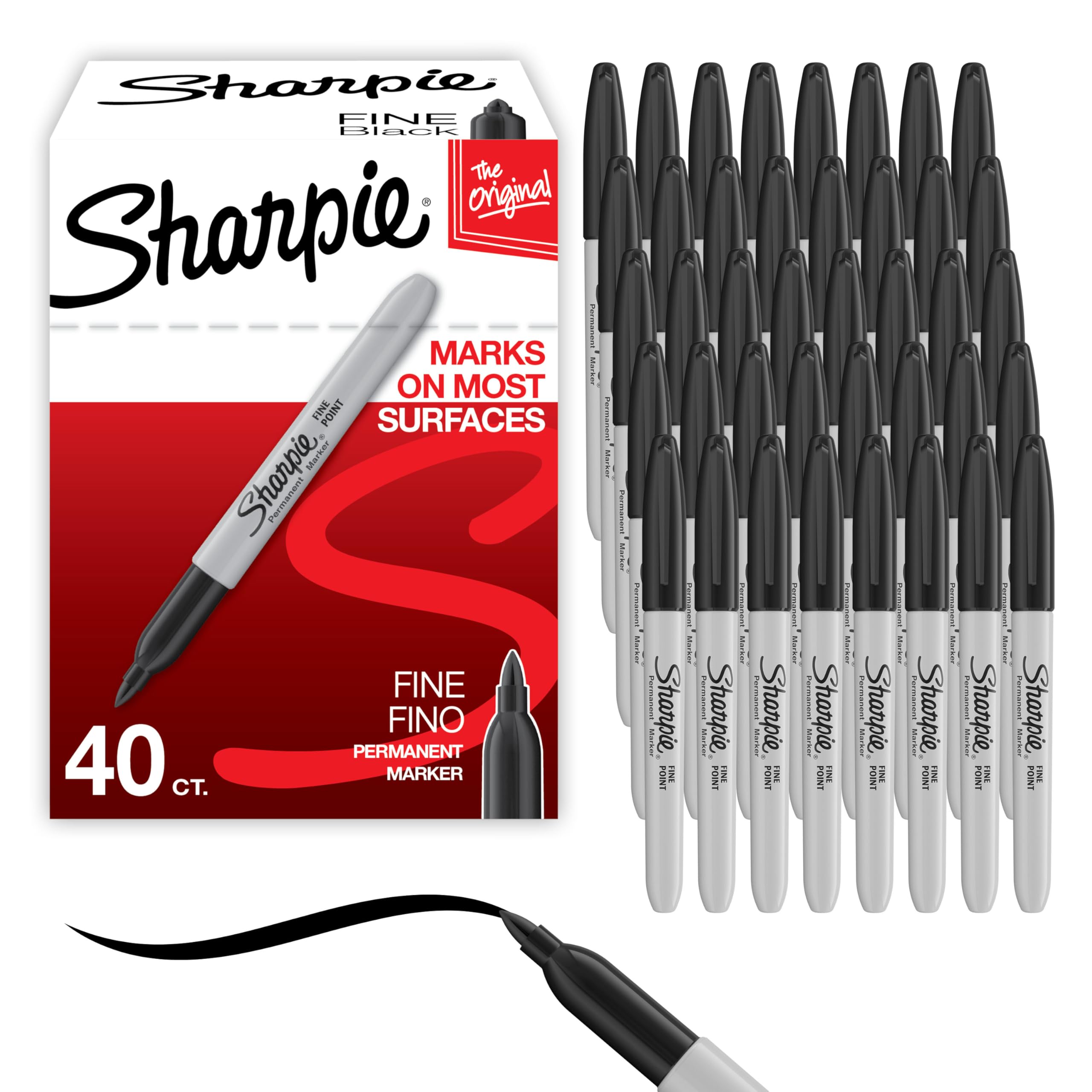 Sharpie Permanent Markers, Fine Point, Black, 40