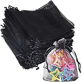 Partyeah 100Pcs Organza Bags 3x4 Inch Small Jewelry Mesh sachet Bags Drawstring for Wedding Candy Organza Gift Bags(Black)