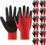 Velway 12 Pairs Safety Work Gloves M 8 PU Coated Non-Slip Gardening Gloves