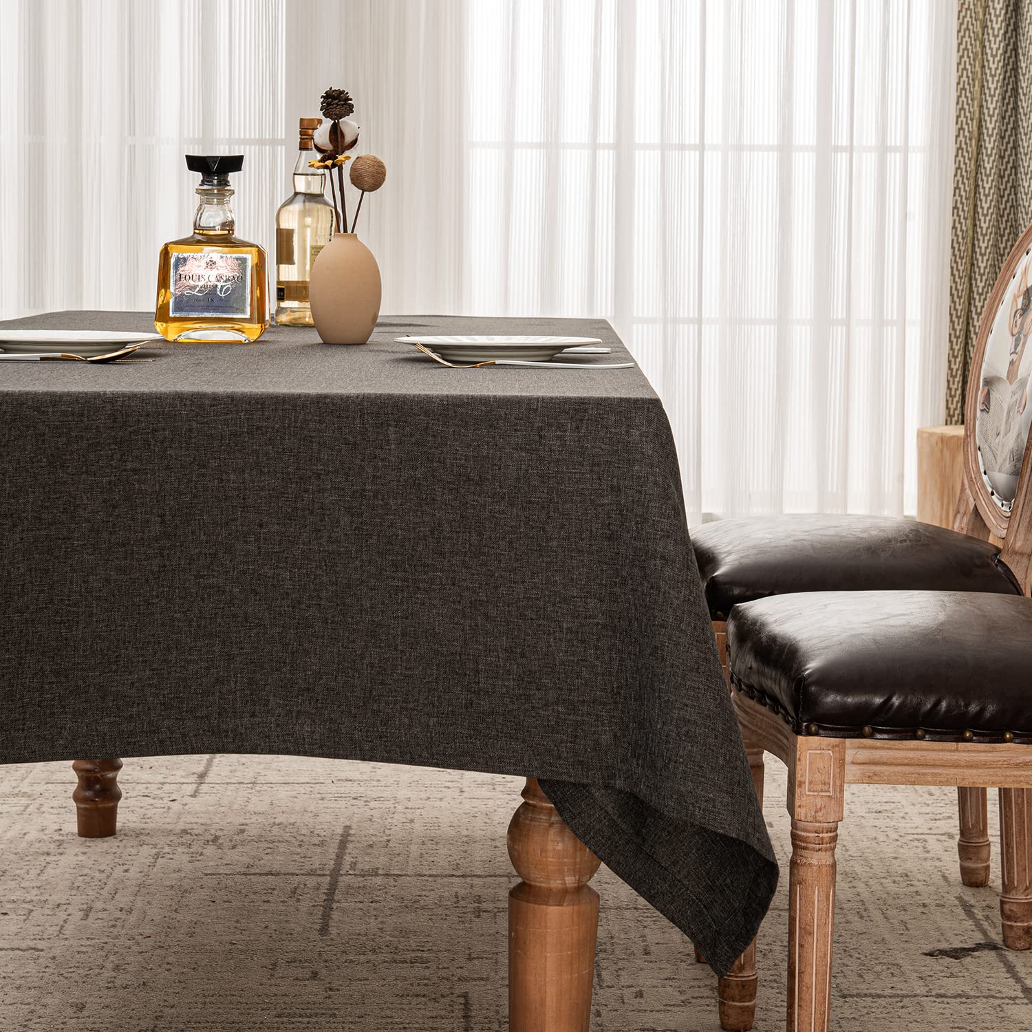 BALCONY & FALCON Table Cloth, Wipe Clean Tablecloth Rectangular – Waterproof, Machine Washable, Wide Hem Table Cover for Kitchen, Dining, Party & Outdoor Use(Dark Grey, 145 x 300cm) — image 1