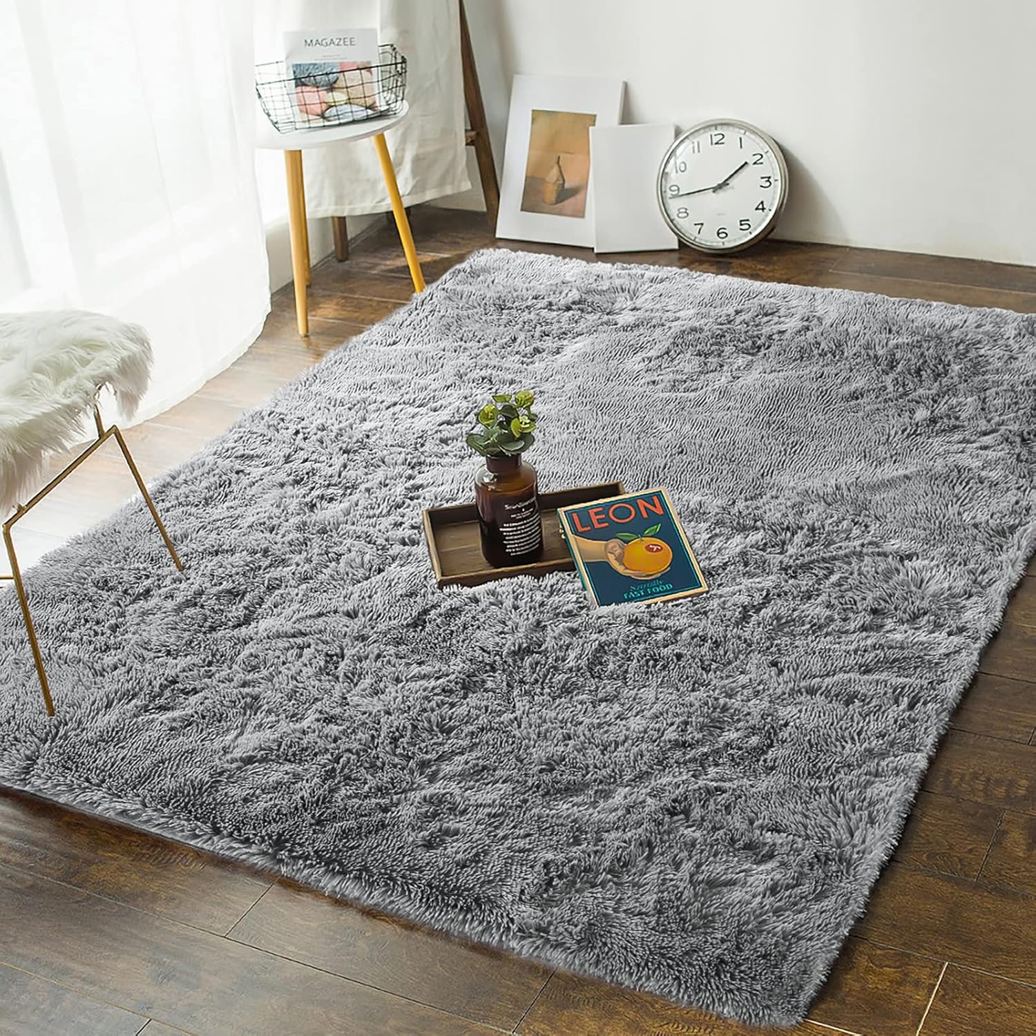 Rugs, Pads & Protectors - Andecor Soft Fluffy Bedroom Rug, 4 x 6 Feet Indoor Shaggy Plush Area Rugs for Living Room Boys Girls Kids Baby Room Nursery College Dorm Home Decorations Floor Carpet, Grey