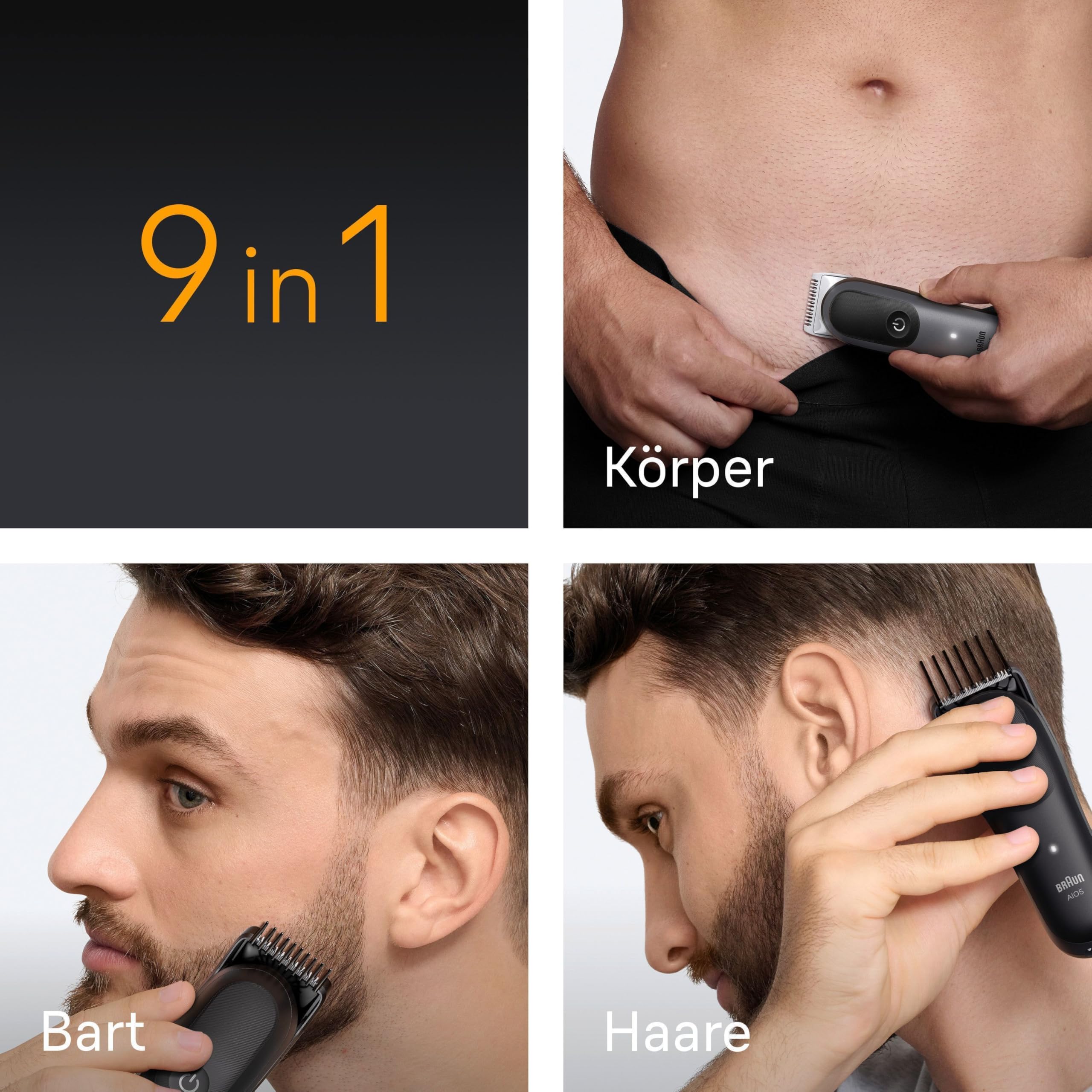 Braun Multigroom All-in-One Series 5, 9-in-1 Trimmer-Set 5, AIO5545, Grau - Barttrimmer, Haarschneider, Haarschneidemaschine für Gesicht, Kopf und Körper, 14 Längen, 120 Min. Akku, Wasserdicht 3