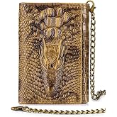 STEELLION Men's Trifold Wallet, Cowhide, 11 Card Slots, ID Window, RFID | Croc-embossed cowhide with a removable chain; practical organization for office, travel, and everyday carry (Brown)