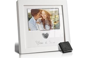 You & Me Thumbprint Valentine’s Picture Frame, Anniversary Wedding Gift for Couples – 8.26 x 8.26 Handprint Heart Photo Frame