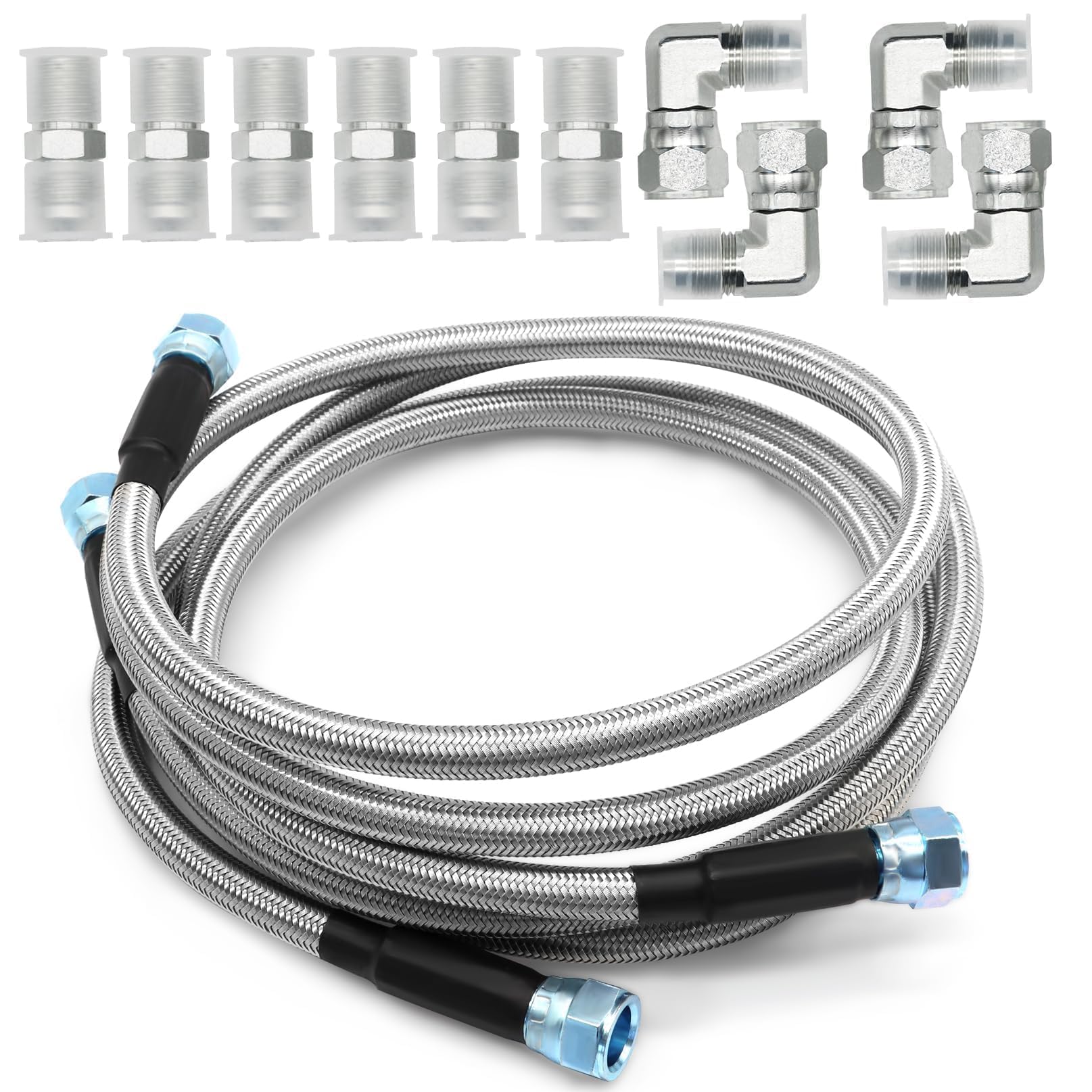 Photo 1 of Aspaton 6AN 52 Engine Stainless Steel Flexible Braided Transmission Cooler Hoses/Line Compatible with TH350 700R4 TH400 52" Length in 0.32 Inches Inside Diameter 0.45 Outside