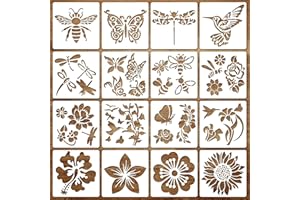 OPUHOHR 16PCS Butterfly Floral Stencil Spring Summer Large Reusable Hummingbird Painting Templates, Insects flowers Stencils 