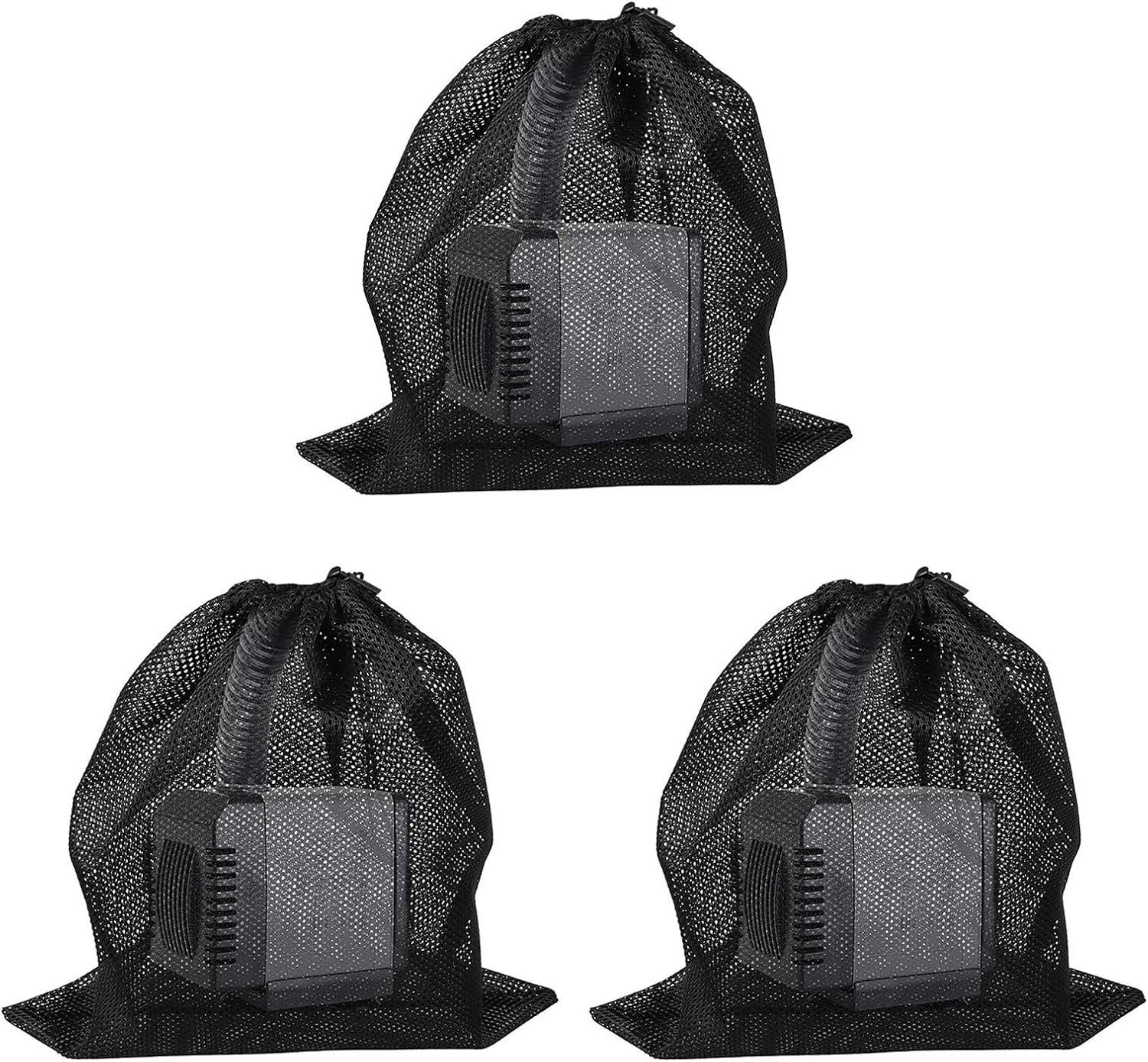 3 Pack Pump Barrier Bag with Drawstring Pond Pump Filter Bag Fish Pond Filter Mesh Bag 18.4"×18.4", Black, 18.4”×18.4”