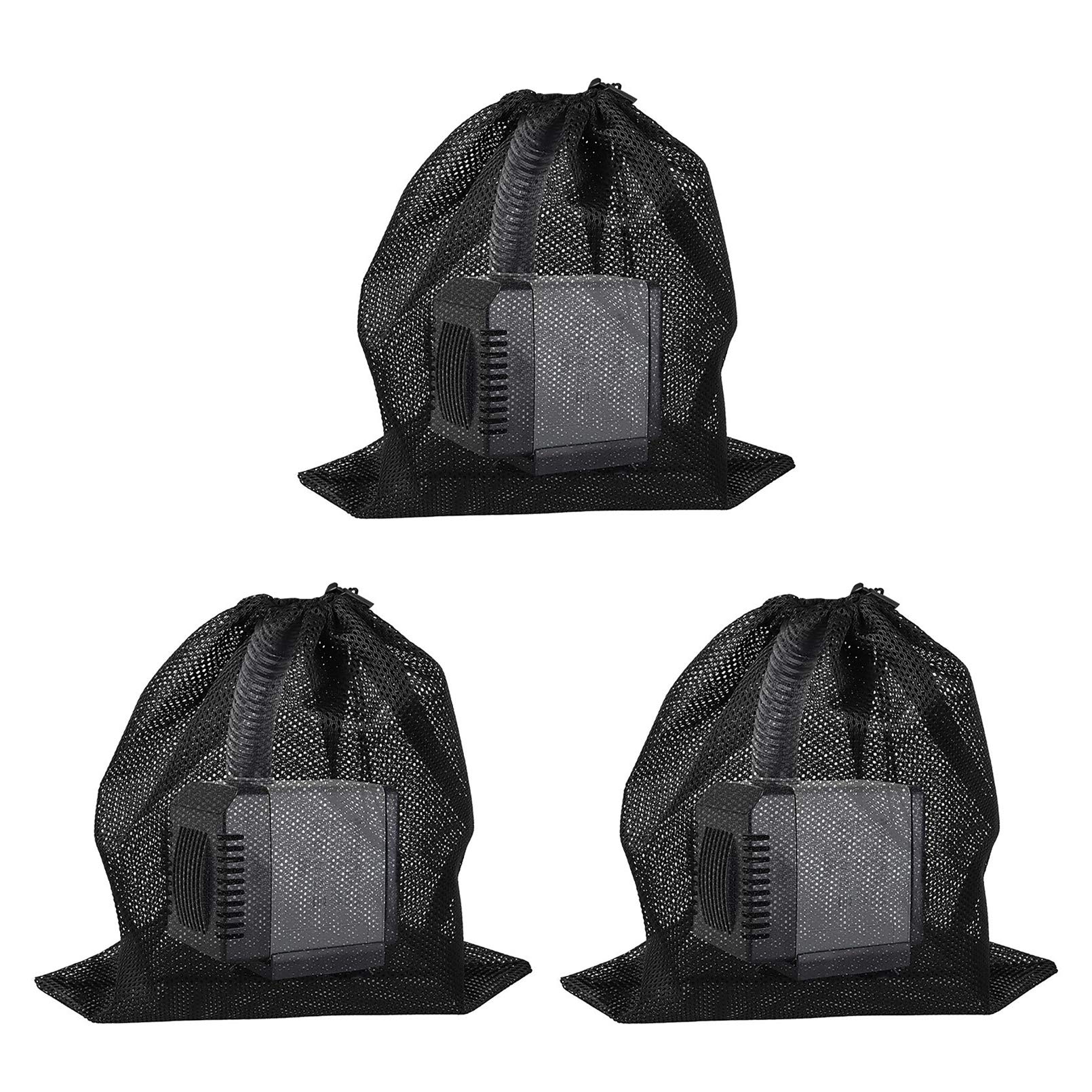 3 Pack Pump Barrier Bag with Drawstring Pond Pump Filter Bag Fish Pond Filter Mesh Bag 18.4"×18.4"