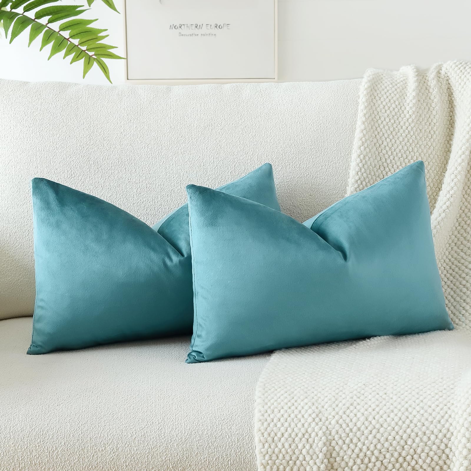 Photo 1 of OTOSTAR Velvet Soft Solid Decorative Throw Pillow Covers 12 x 20 Inch Pillow Covers Lumbar Cushion Case Couch Pillowcases for Sofa Bed Home Decor Pack of 2 (Blue)